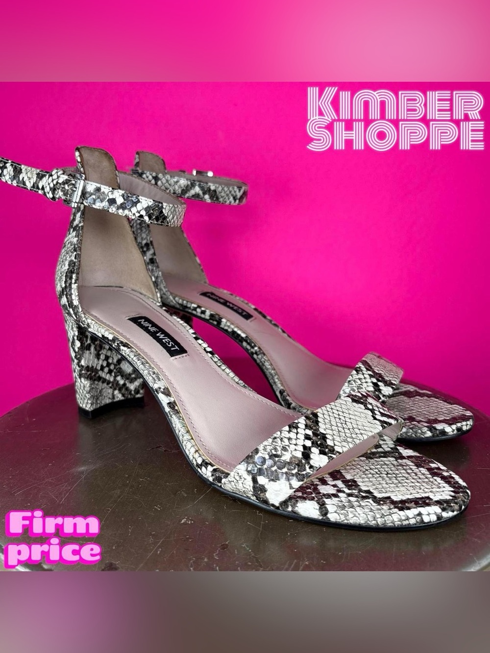 Nine West Pruce Snake Print Open Toe Block Heel Sandal US 8 EU 38.5 UK 6.5